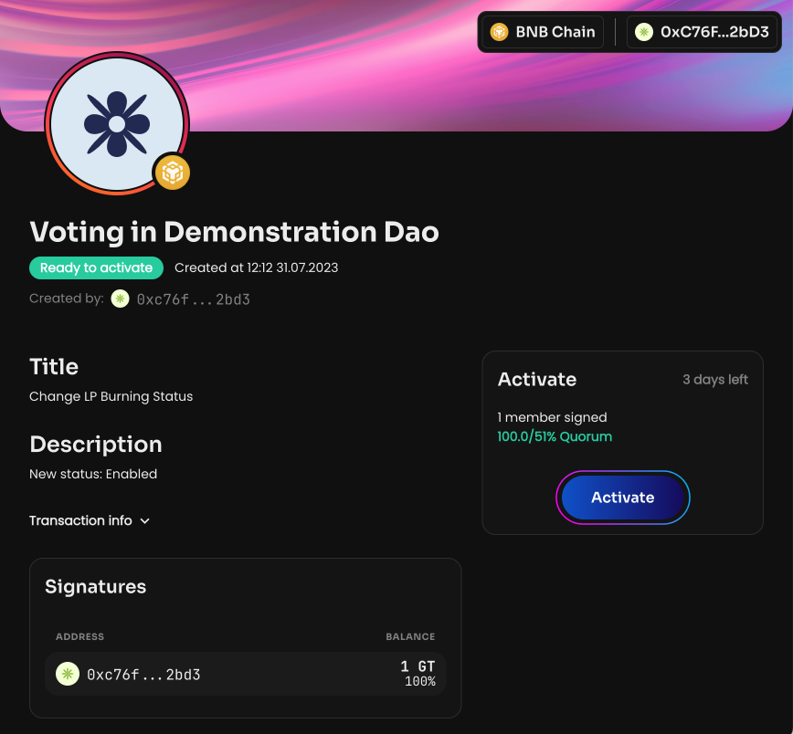 Vote to enable LP Burning