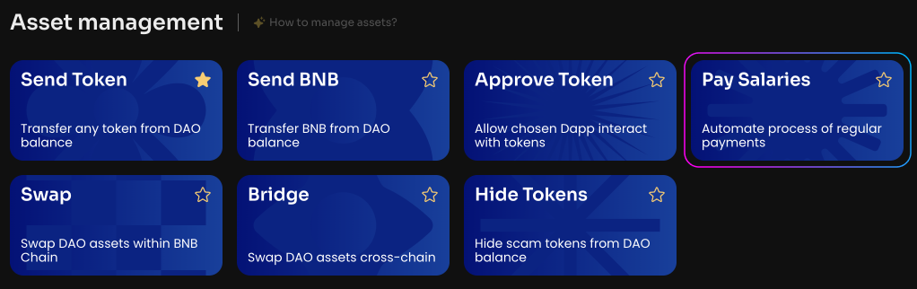 Нажмите Pay Salaries на странице Manage в своей DAO, а затем Add New Payroll