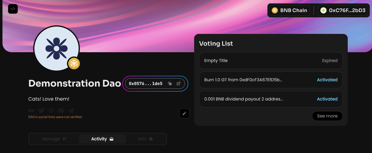 Your DAO's smart contract address