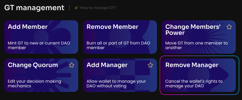 Click Remove Manager on the Manage page in your DAO