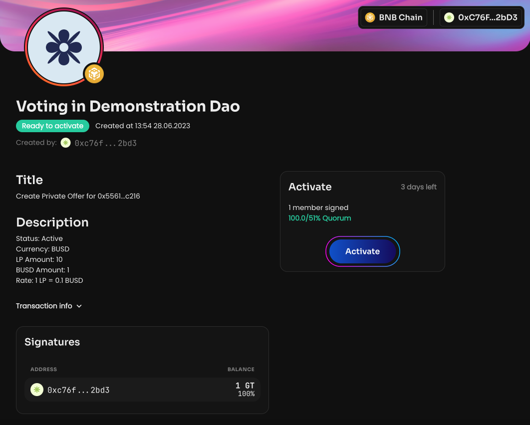 After creating the vote and activating it, you will form a private offer for the specific buyer