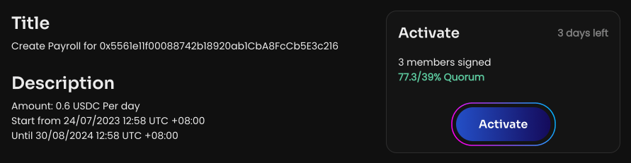 Нажмите Create Payroll, чтобы создать голосование по установлении заработной платы. После активации…