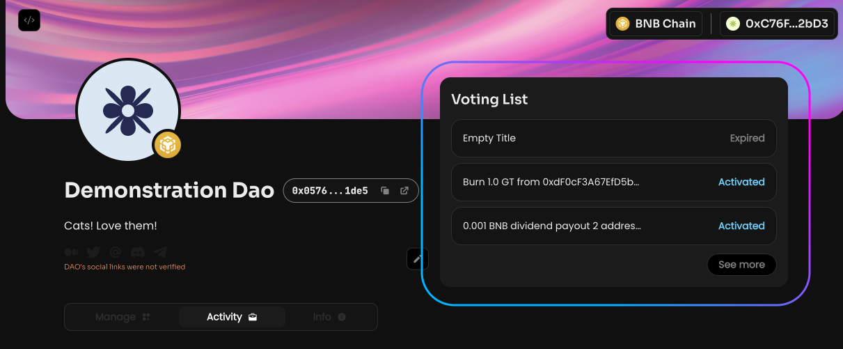 A widget displaying certain information about your DAO