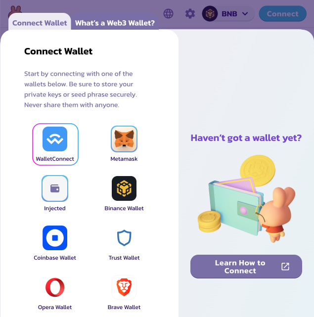 Нажмите Connect wallet и выберите кнопку WalletConnect
