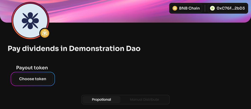Select a token from the list or specify its smart contract, which you will be distributing. This token…