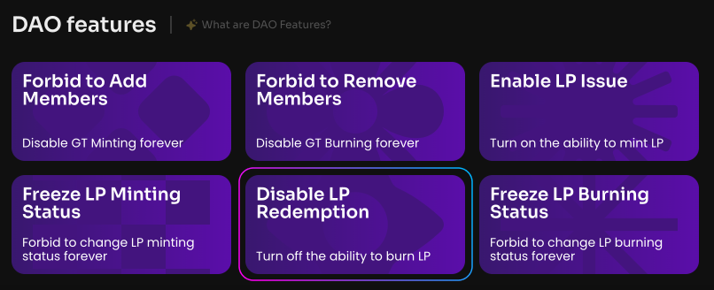Click Disable LP Redemption on the Manage page in your DAO