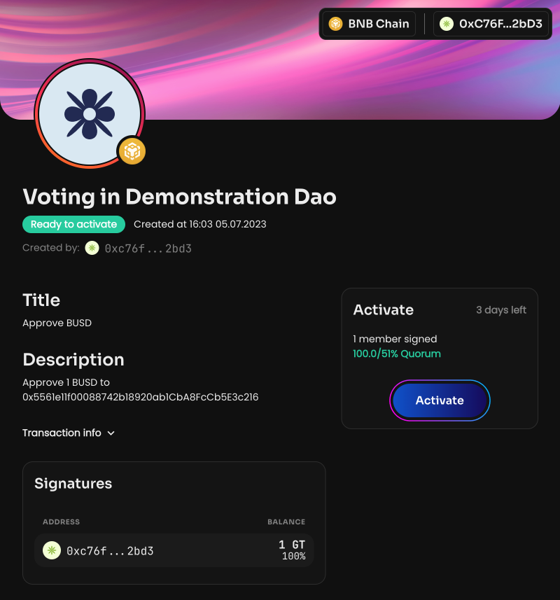 Click Create voting to create a vote. Once the voting is activated, the specified Spender Address…