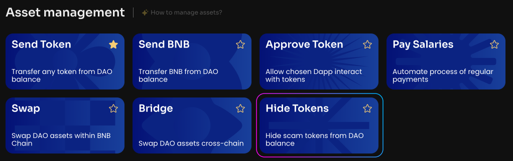 Нажмите Hide Tokens на странице Manage в своей DAO
