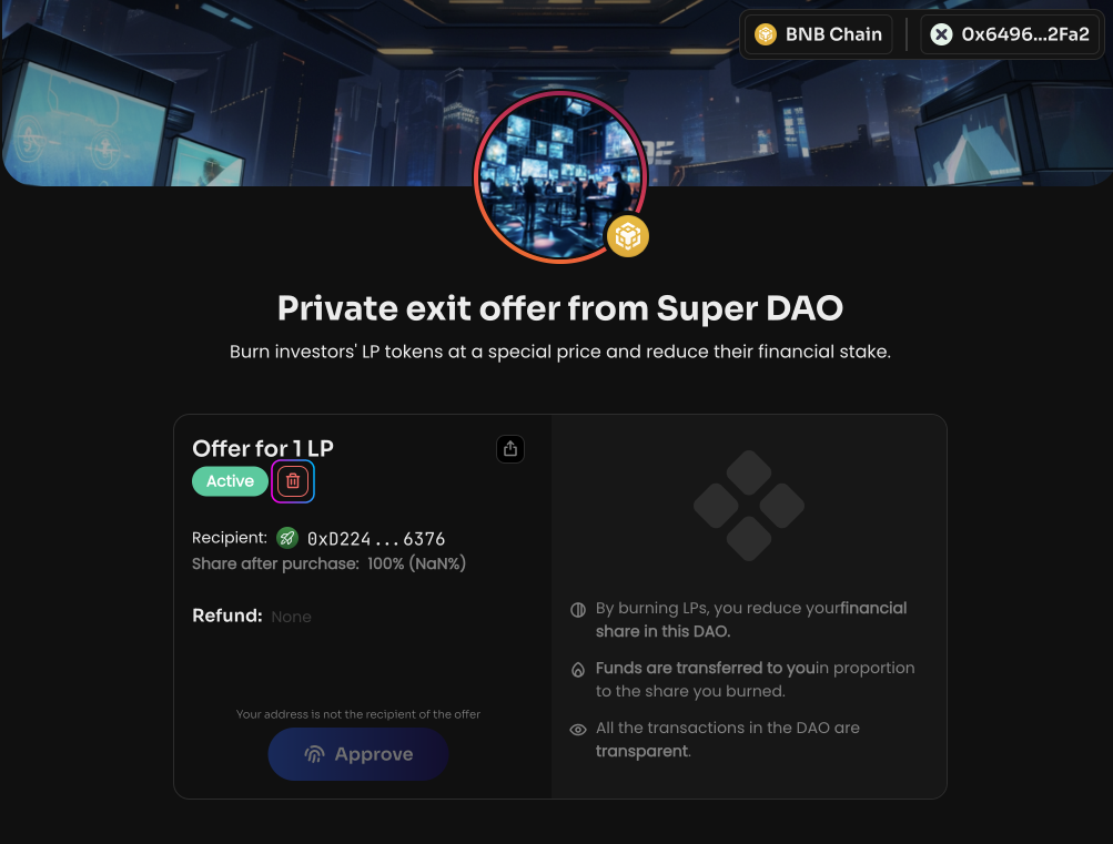 Click Disable and sign the message in your wallet, to create a vote to close the private…